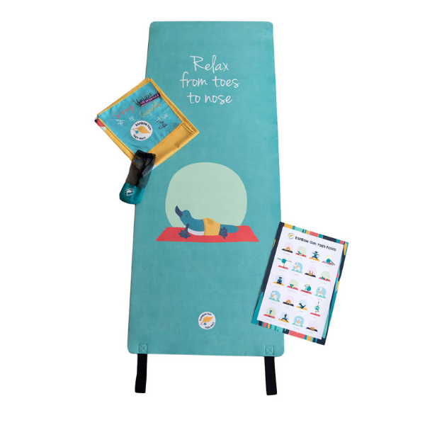 Premium green yoga mat for children with platypus plus yoga towel and yoga poster